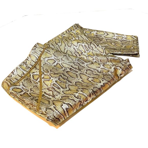 Free People, Gold Python Pull On Skinny Pants, Vegan Leather, Metallic Gold, NWT - Picture 2 of 14